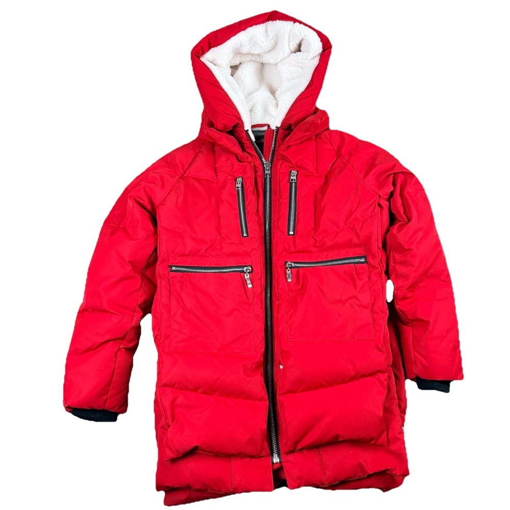 Orolay Puffer Jacket Womens Red XS Hooded‎ Down Winter Coat Sherpa Lined Zips